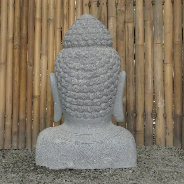 Product image 5 of the product “Buddha bust with floral carving, 55 x 40 x 80cm. Natural stone (river stone), stonemasonry ”